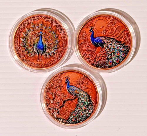 3er set pfau - kupfermünzen, 1