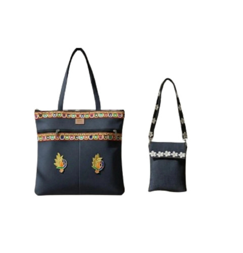 Peacock embroidered denim bag - embroidered,